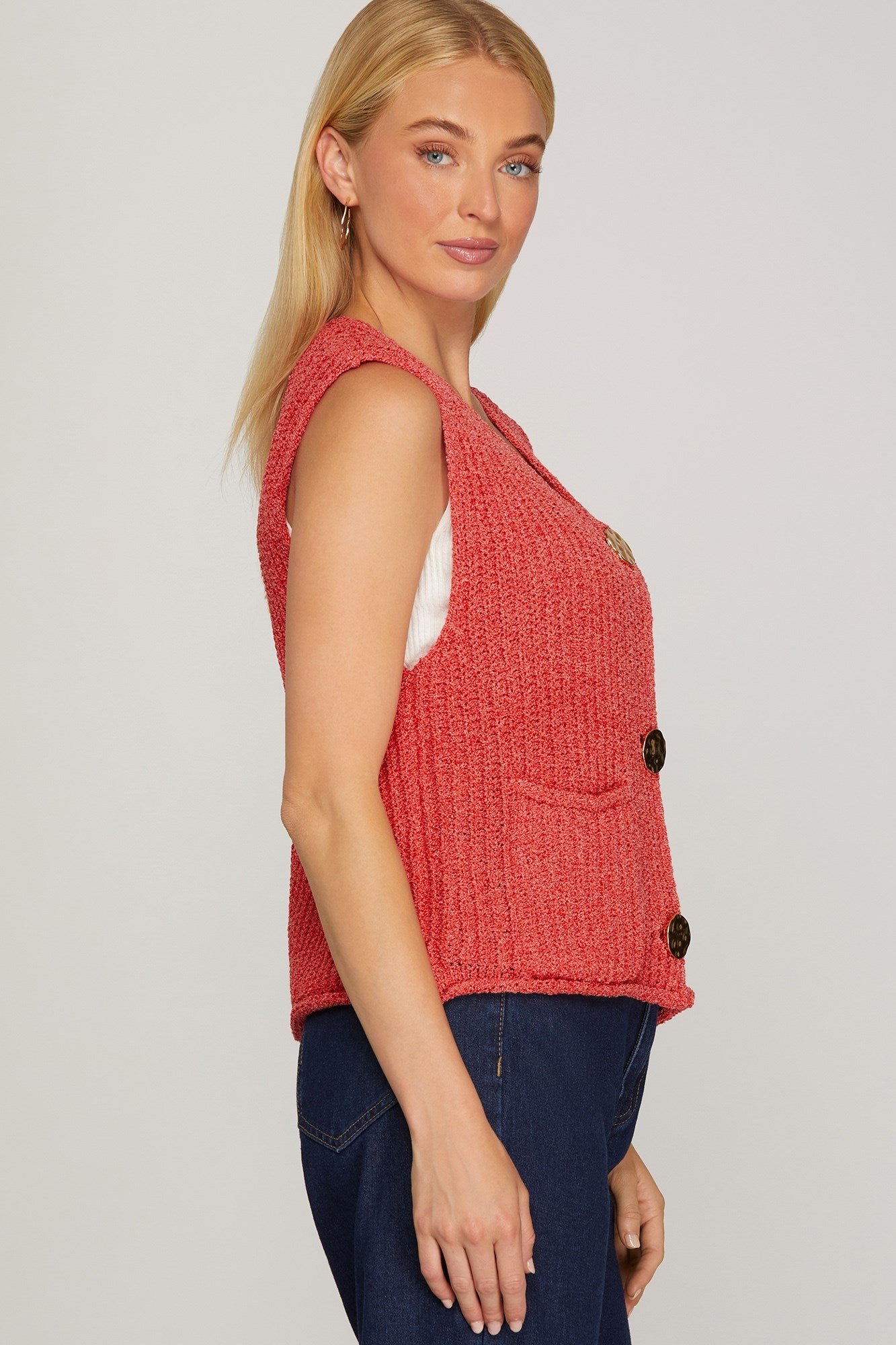Buttoned Bliss Knit Sweater Vest - Red