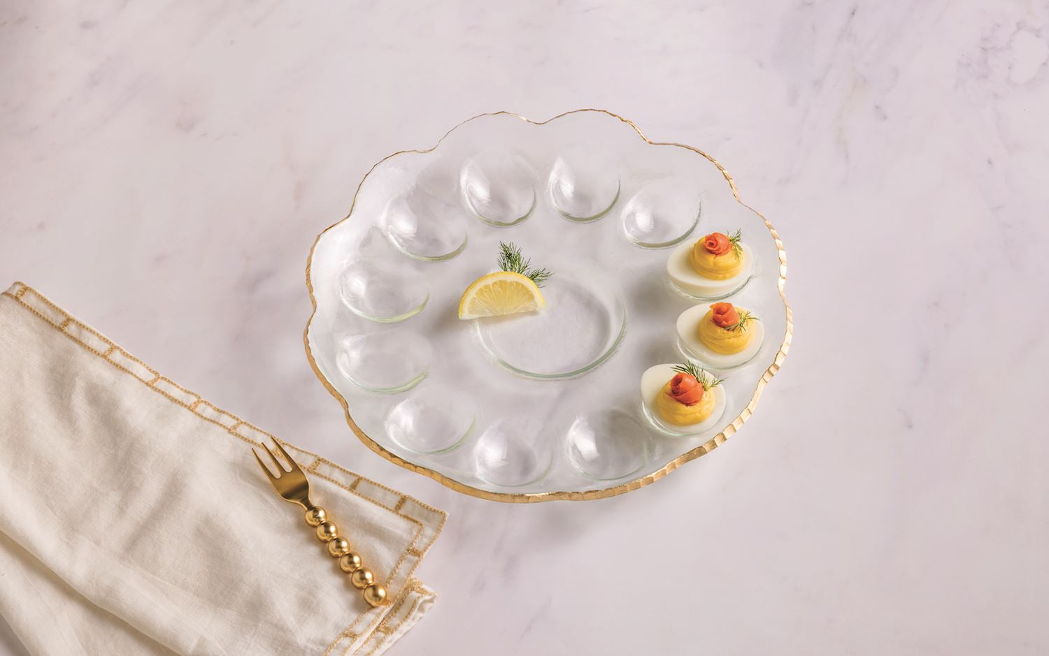 Gold Rim Glass Egg Tray