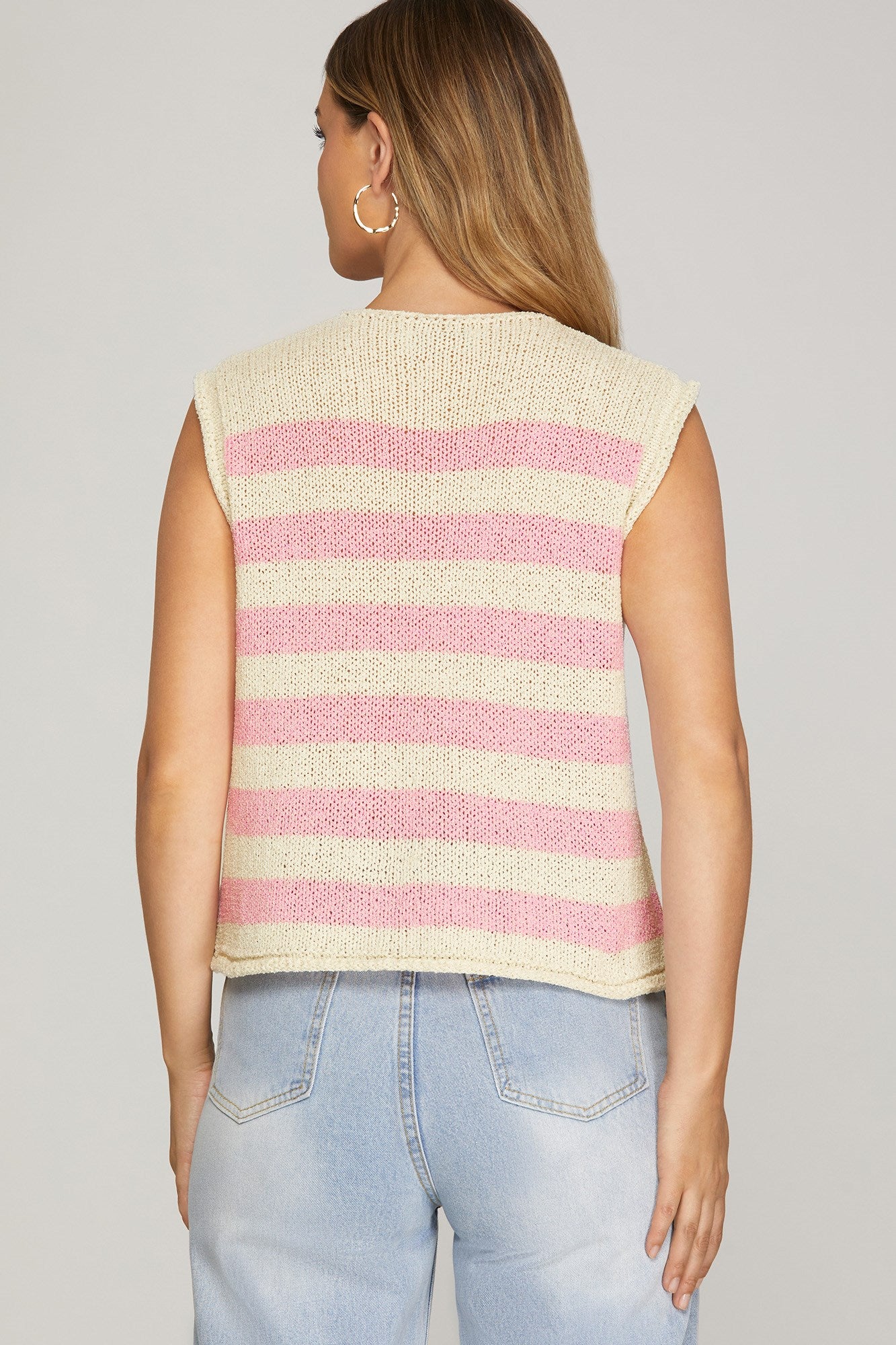 Sweetheart Striped Gold Button Sweater Vest / Top
