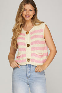 Sweetheart Striped Gold Button Sweater Vest / Top