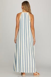 Barefoot Stripe Halter Neck Dress - Blue
