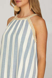 Barefoot Stripe Halter Neck Dress - Blue