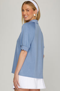 Skyline Short Sleeve Half Zip Top - Blue