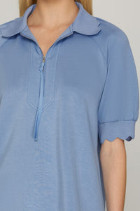 Skyline Short Sleeve Half Zip Top - Blue