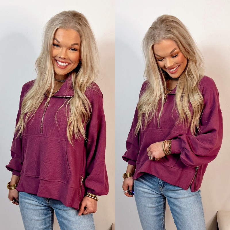 Leisure Meets Luxury Plum Pullover with Gold Detail