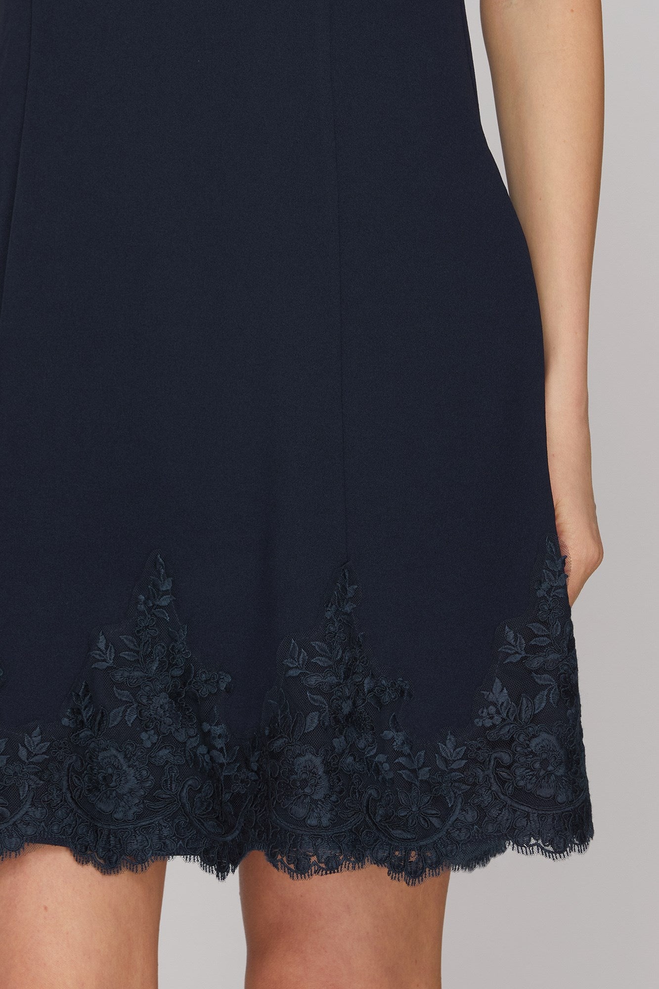 Navy Noir Lace Detailed Puff Sleeve Mini Dress