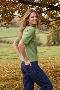 In The Pines Short Sleeve Sweater Top in Green