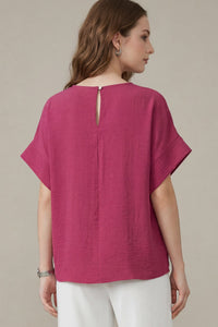 Timeless Touch V Neck Drop Sleeve Top - Fuchsia
