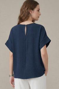 Timeless Touch V Neck Drop Sleeve Top - Indigo Navy
