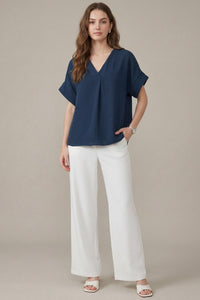 Timeless Touch V Neck Drop Sleeve Top - Indigo Navy
