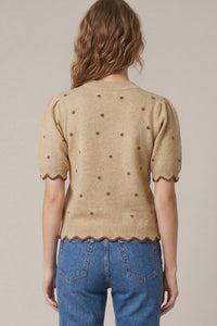 Sweet & Spotted Scallop Hem Polka Dot Print Knit Sweater Top