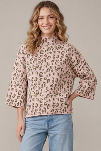 Aspen Mauve Mock-Neck Leopard Printed Knit Top