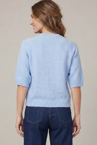 Aspen Lightweight Short Sleeve Knit Blouse in Light Blue