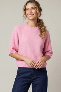 Aspen Lightweight Short Sleeve Knit Blouse in Pink