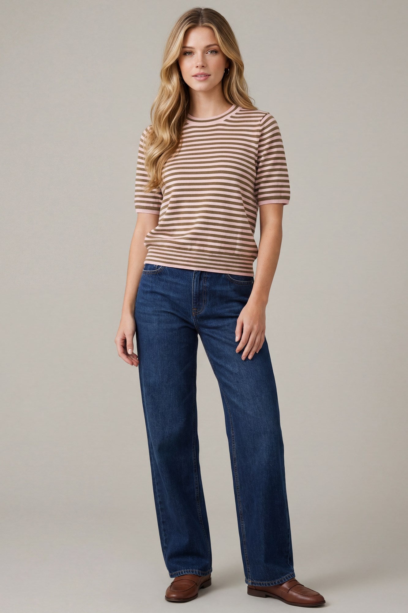 Coffee Kisses Striped Knit Short Sleeve Top