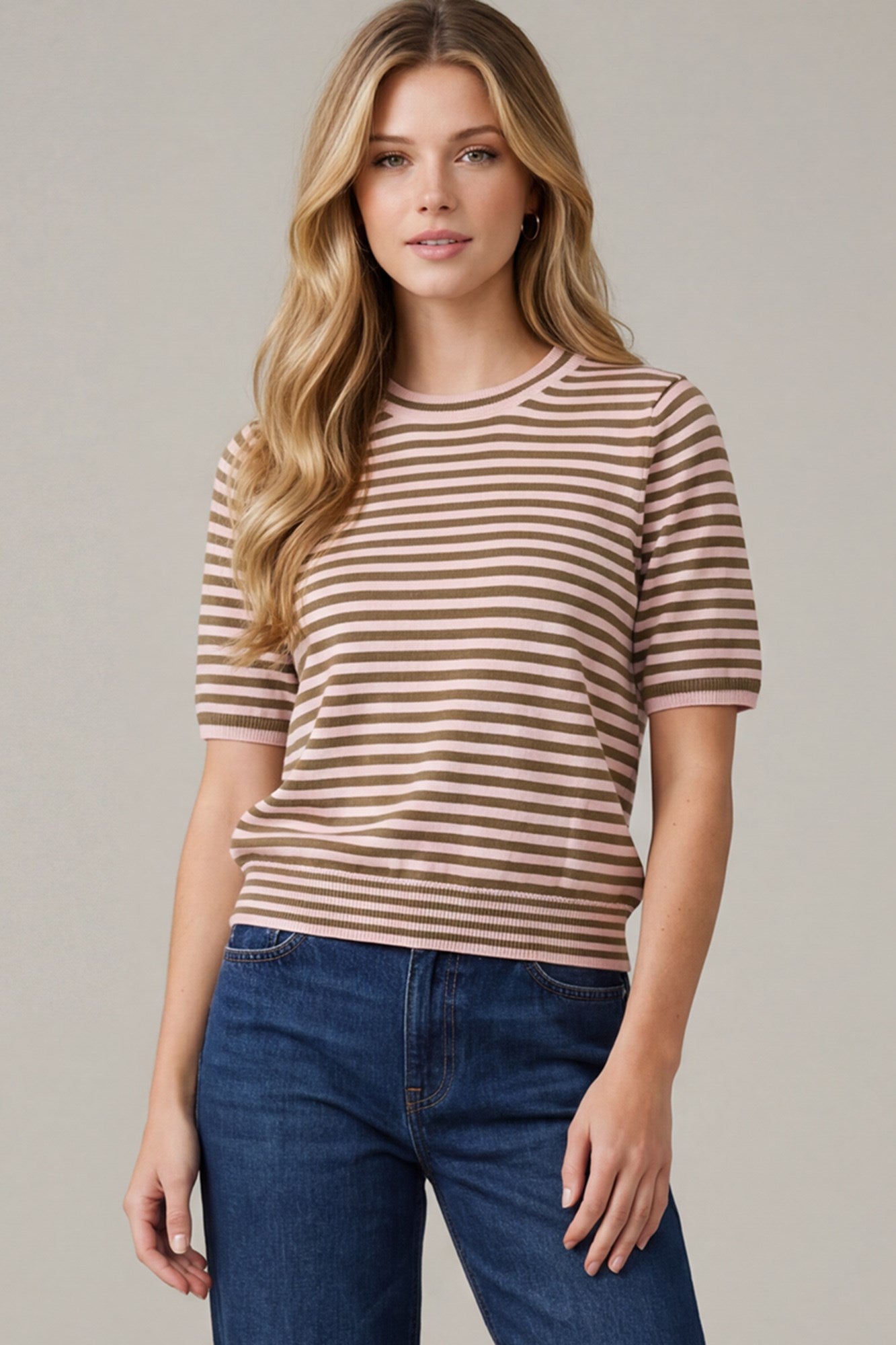 Coffee Kisses Striped Knit Short Sleeve Top