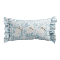 Lumbar Ruffle Trim Toile Embroidered Bunny Pillow