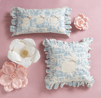 Lumbar Ruffle Trim Toile Embroidered Bunny Pillow