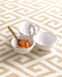 Twisted Handle Glazed Terracotta Triple Tidbit + Spoon 2-Piece Set