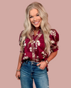 Rosewood Floral Print Detailed Blouse