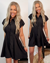 Refined & Tailored Pleated Mini Dress - Black