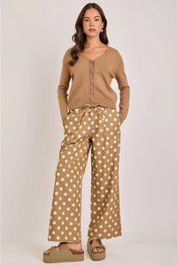Relaxed Wide Leg Polka Dot Drawstring Pants
