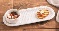 Glazed Woven Stoneware Tray + Dip 3-Piece Set