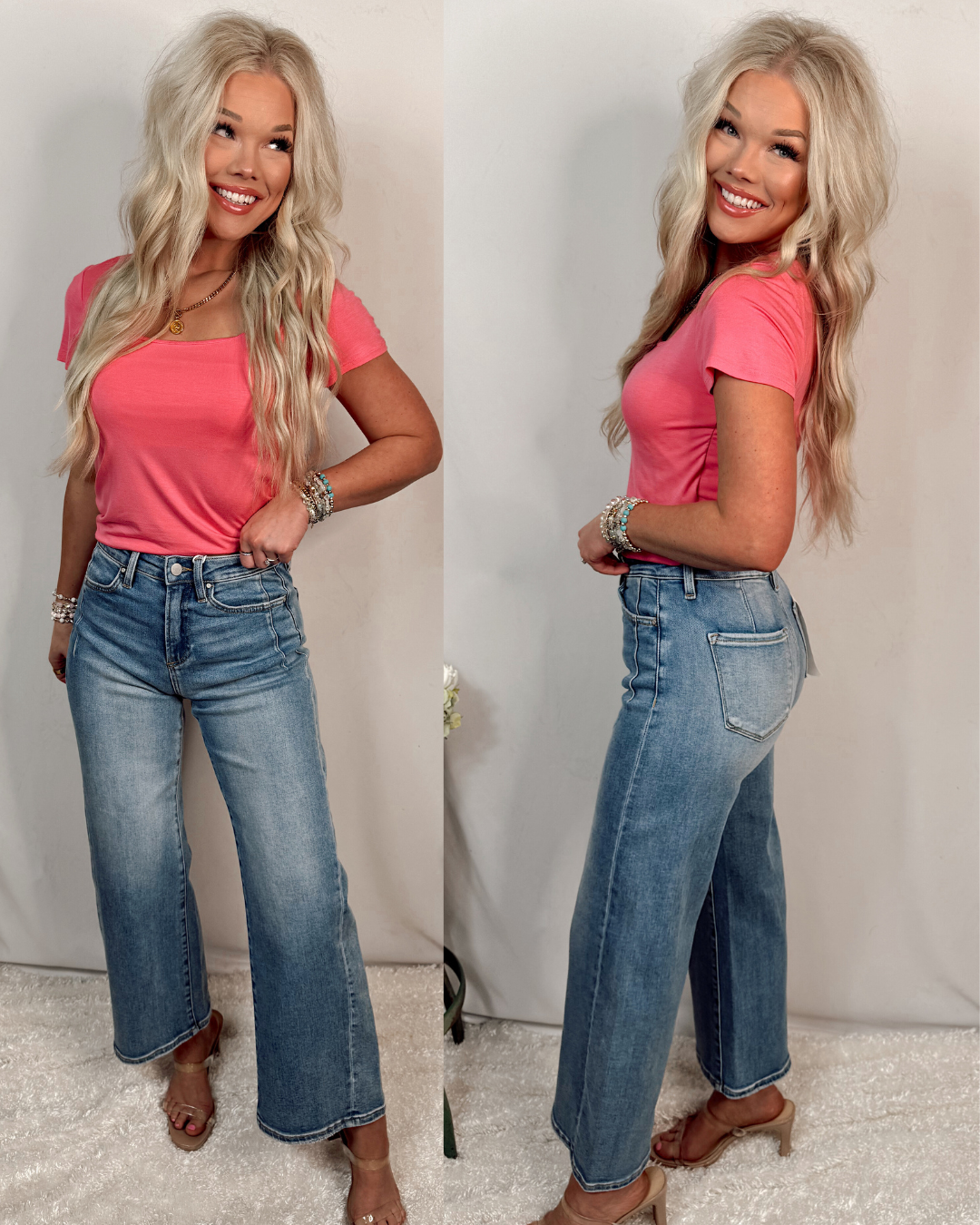 Smooth Silhouette Basic Square Neck Tee - Taffy Pink