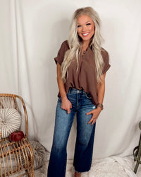 On the Daily Short Sleeve Basic Blouse - Mocha