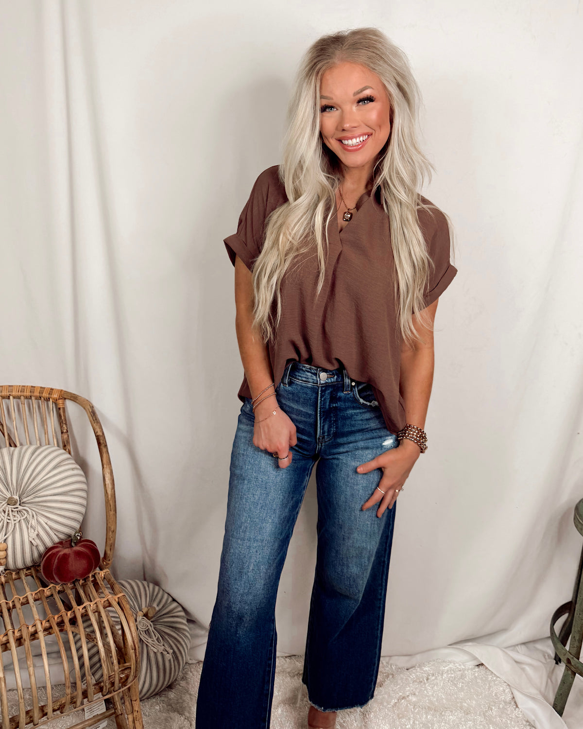 On the Daily Short Sleeve Basic Blouse - Mocha