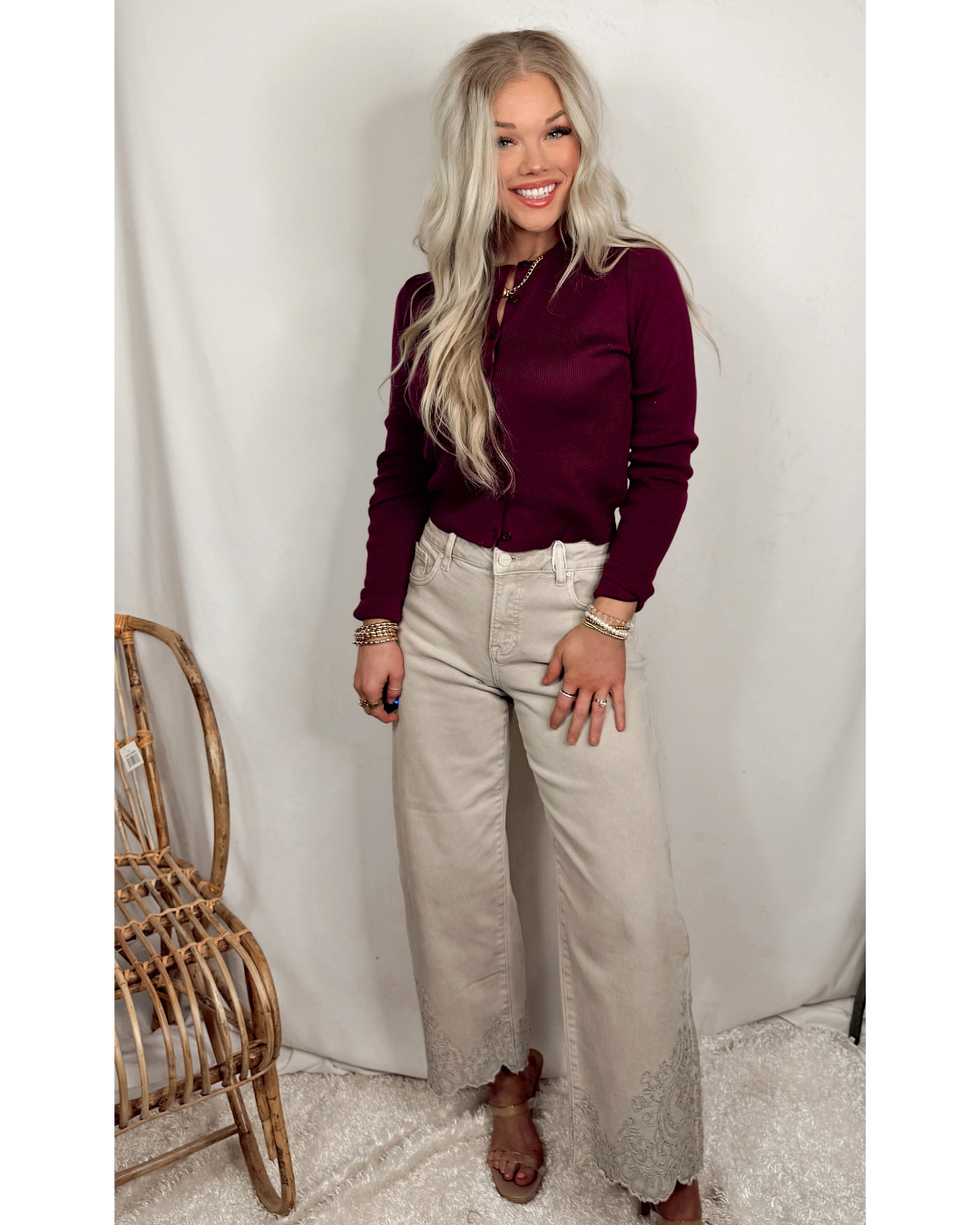 Lady May Lace Embroidered Hem Crop Jeans