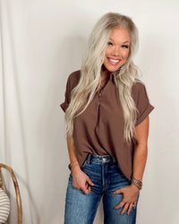 On the Daily Short Sleeve Basic Blouse - Mocha