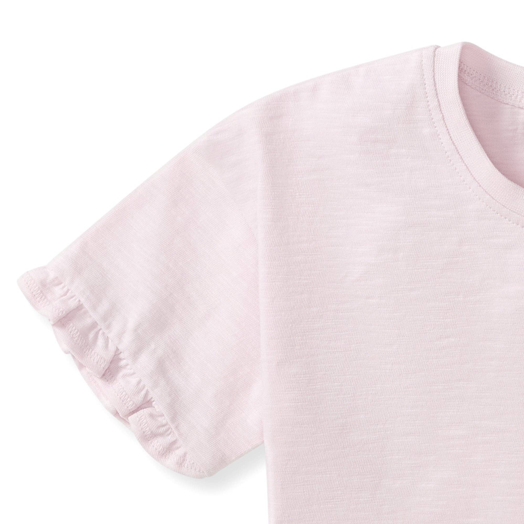 Girls Light Pink Drop Shoulder Ruffle T-Shirt