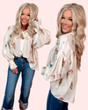 Poised in Petals Embroidered Button Up Top - Cream