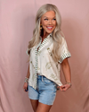 Greece Getaway Printed Contrast Button Up Top - Olive
