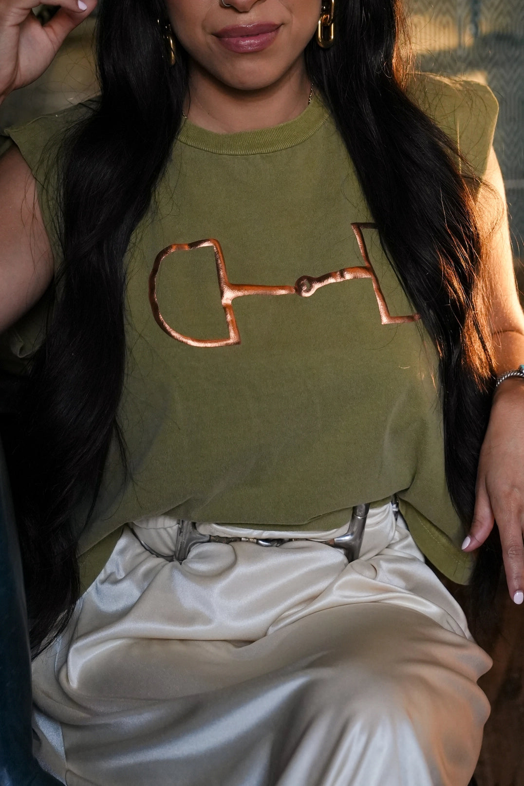 Babes & Bits Metallic Bit Muscle Tee - Olive