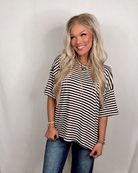 Daily Classic Striped Oversized Top - Brown