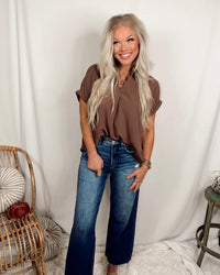 On the Daily Short Sleeve Basic Blouse - Mocha