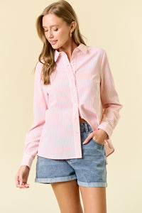 Peaceful Easy Feeling Pin Striped Detailed Button Up Blouse - Light Pink