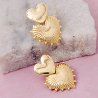 Double Layered Heart Drop Post Earrings