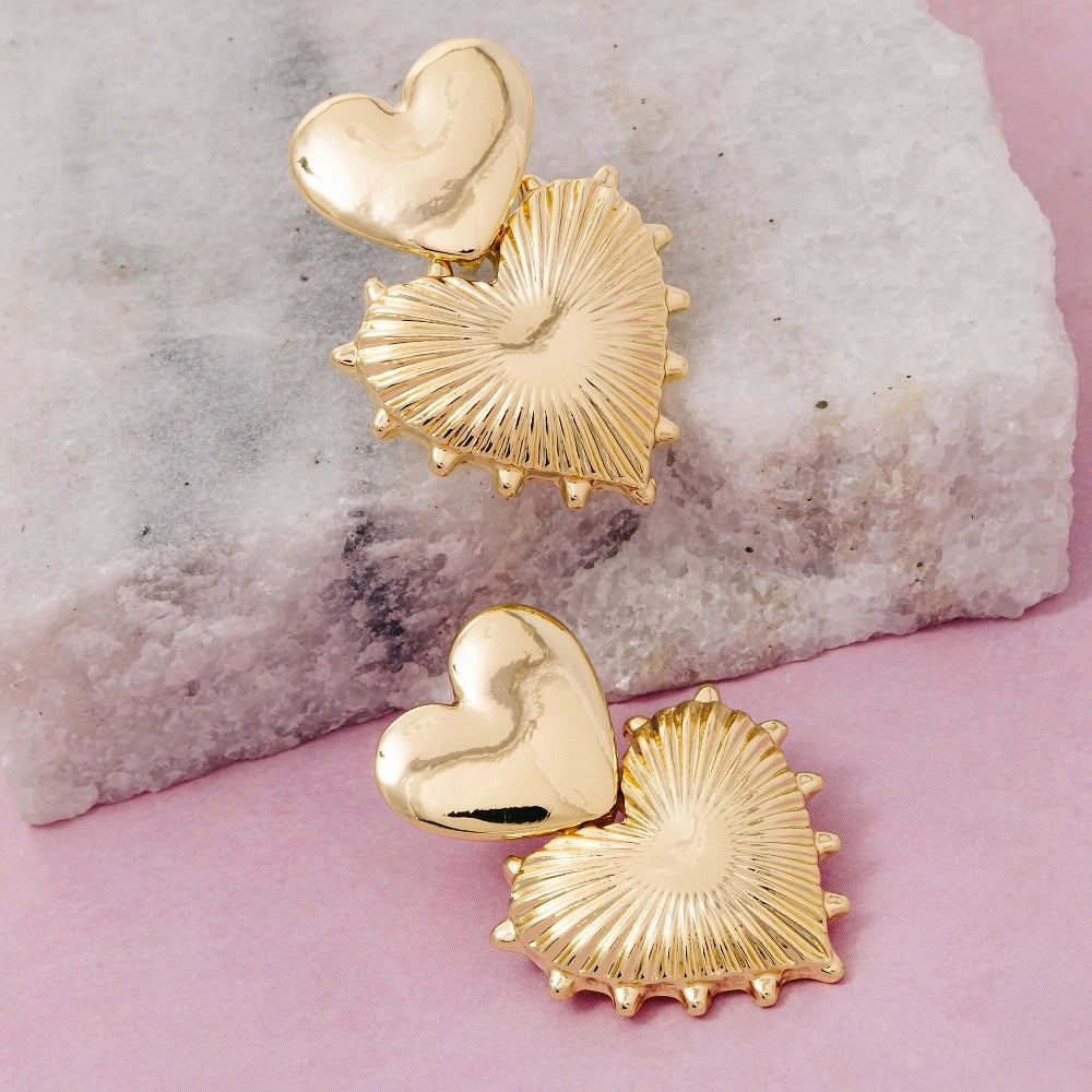 Double Layered Heart Drop Post Earrings