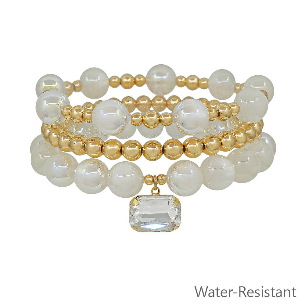 Angelic & Glowing Iridescent Crystal Charm Stretch Bracelets - Set of 3