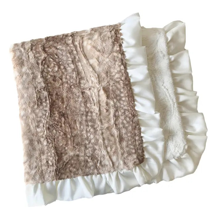 Luxury Fawn Printed Baby Blanket with Ruffled Satin Trim