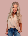 The Everyday Casual Classic Basic V-Neck Blouse - Toast