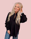 Luxe Lounge Long Sleeve Button Up Top - Black