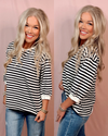 Boardwalk Breeze 3/4 Sleeve Striped Top - Black & White