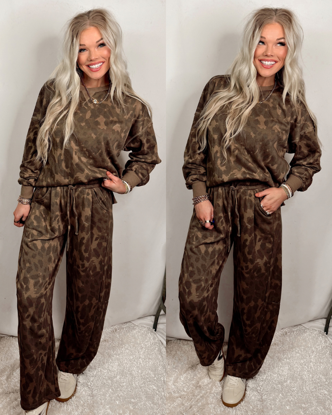 Mocha Mirage Abstract Animal Print Drawstring Pants