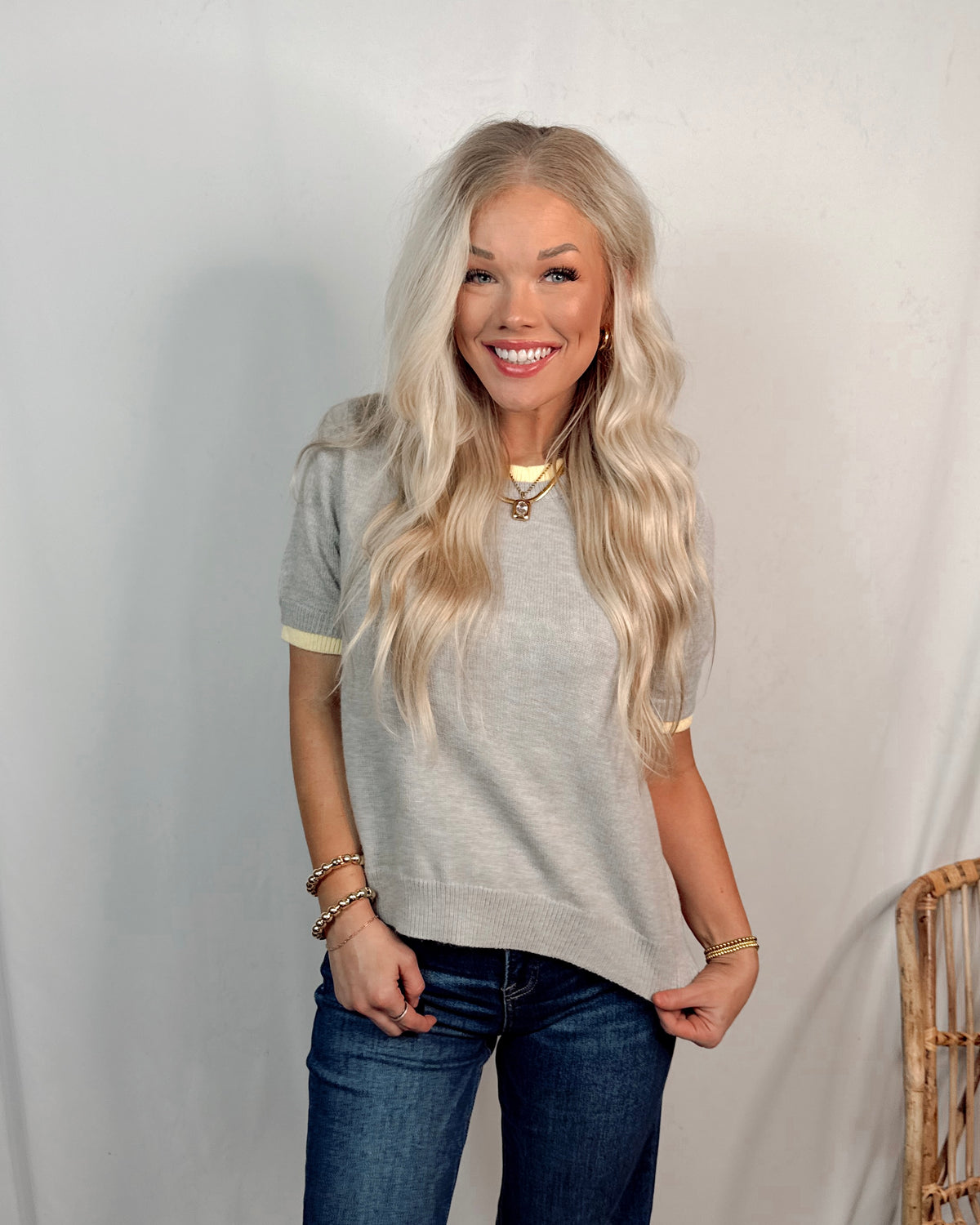 Sunshine On A Cloudy Day Contrast Trim Knit Top
