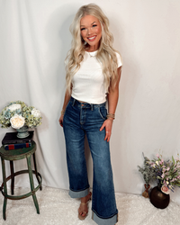 Blue Horizon High Rise Wide Leg Cuffed Jeans