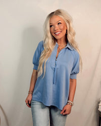 Skyline Short Sleeve Half Zip Top - Blue